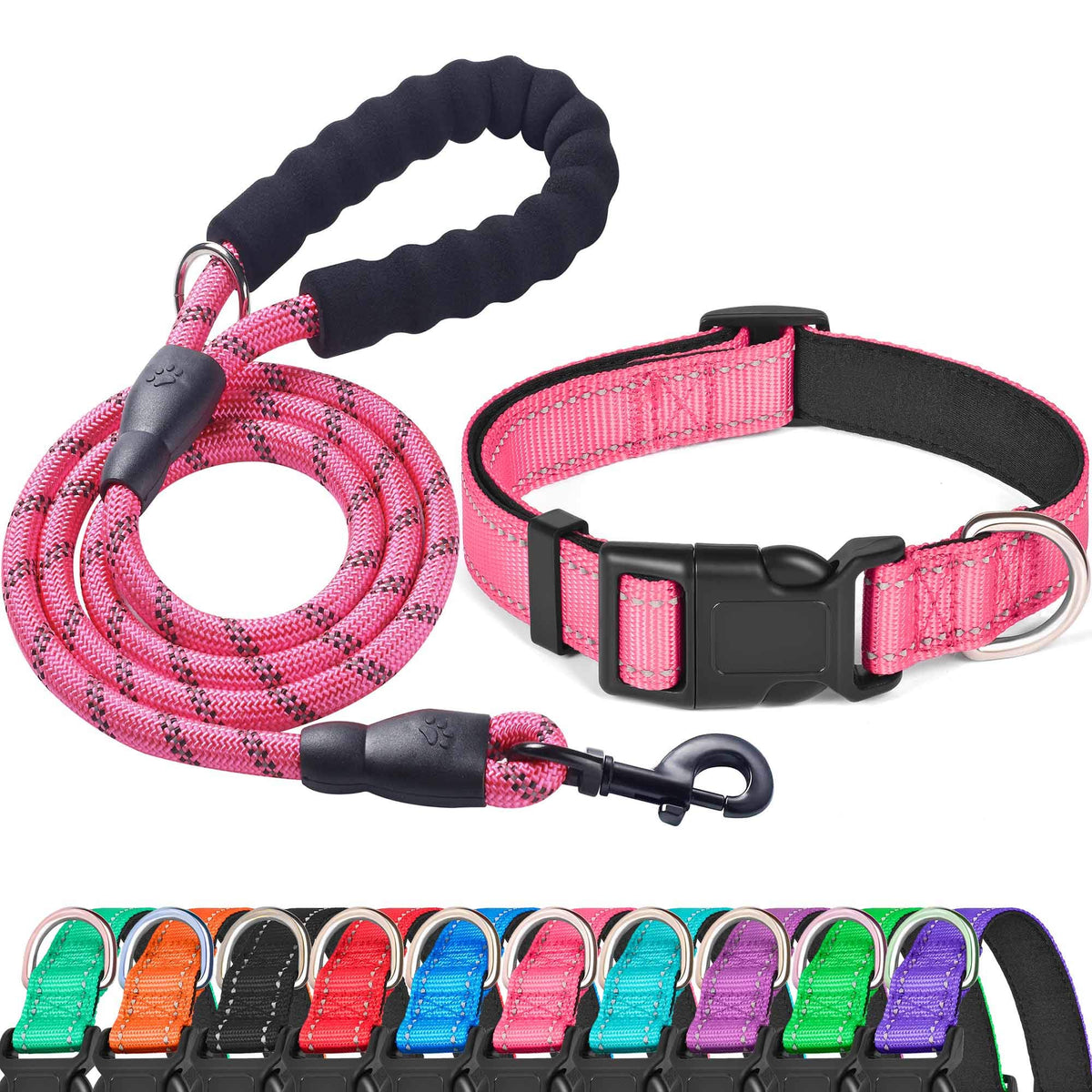 Ladoogo Reflective Dog Collar Padded with Soft Neoprene, Medium, Turquoise