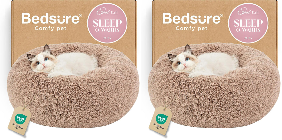 Bedsure Calming Small Dog Bed Donut Washable Cat＆Puppy Bed,23 inches Camel