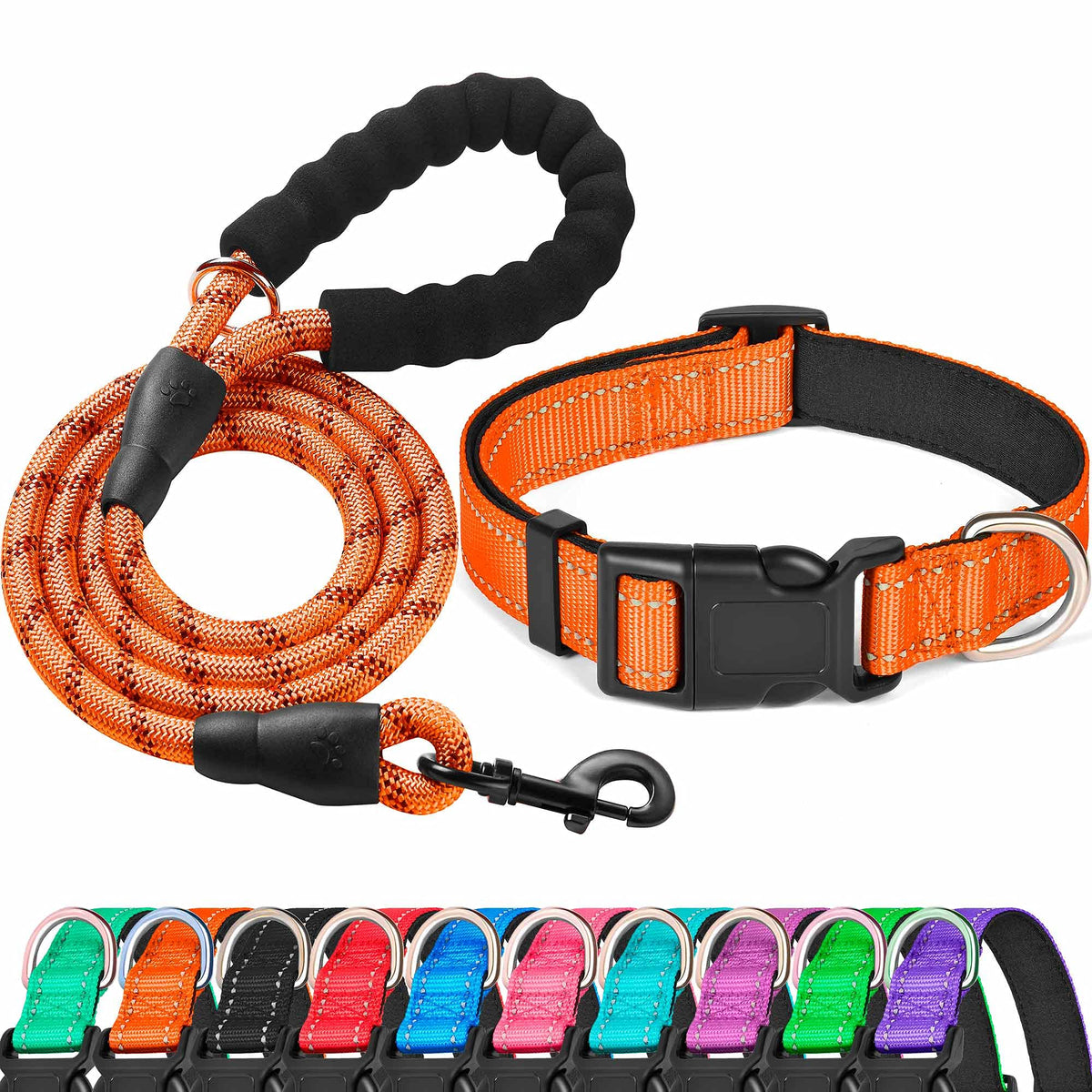 Ladoogo Reflective Dog Collar Padded with Soft Neoprene, Medium, Turquoise