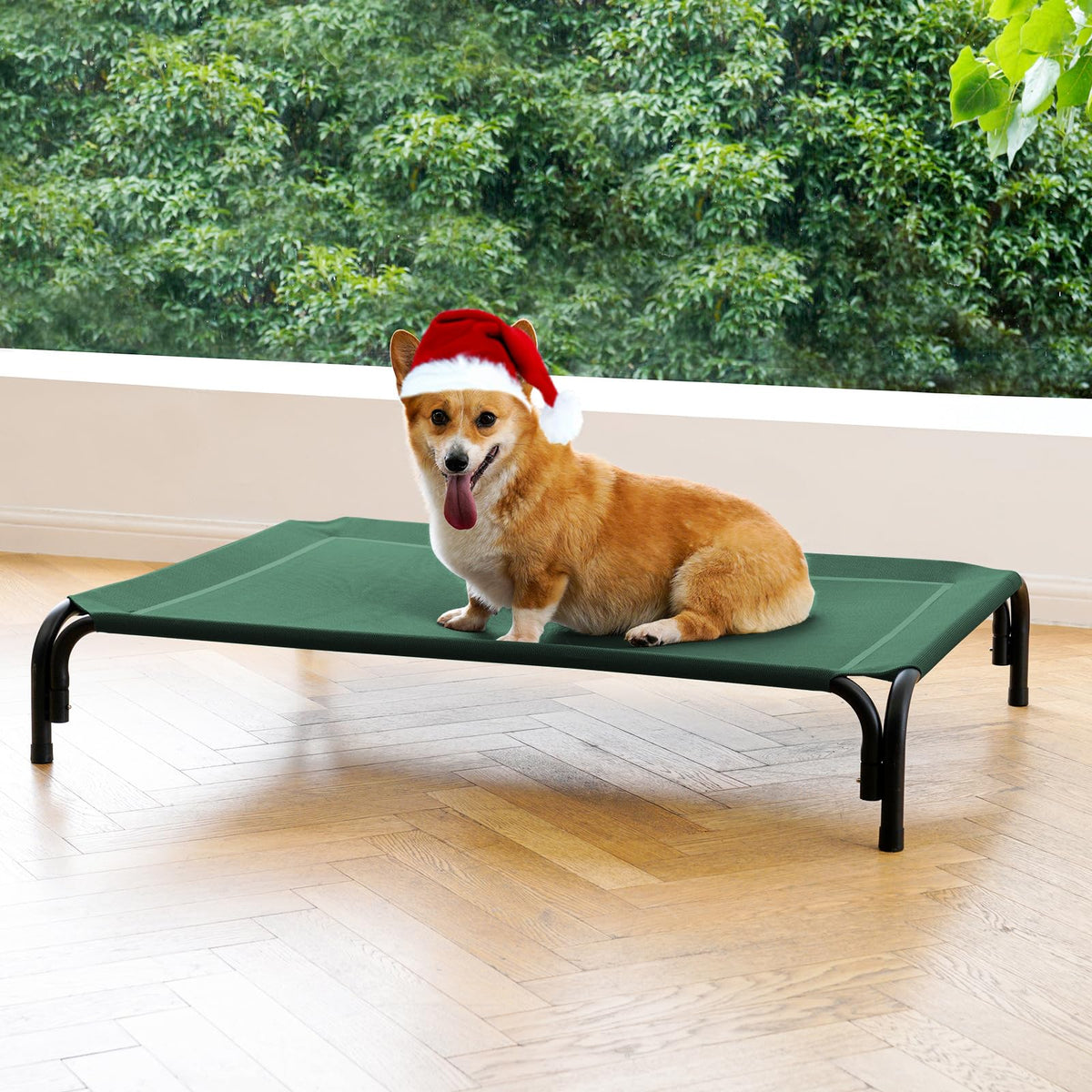 Elevated Dog Bed Raised Outdoor Dog Cot for Large Dogs, Installation Requires No Tools, Frame with Washable Cooling Breathable Mesh Anti-Slip Feet, Indoor Pet Bed, Black, 43.3 Inches