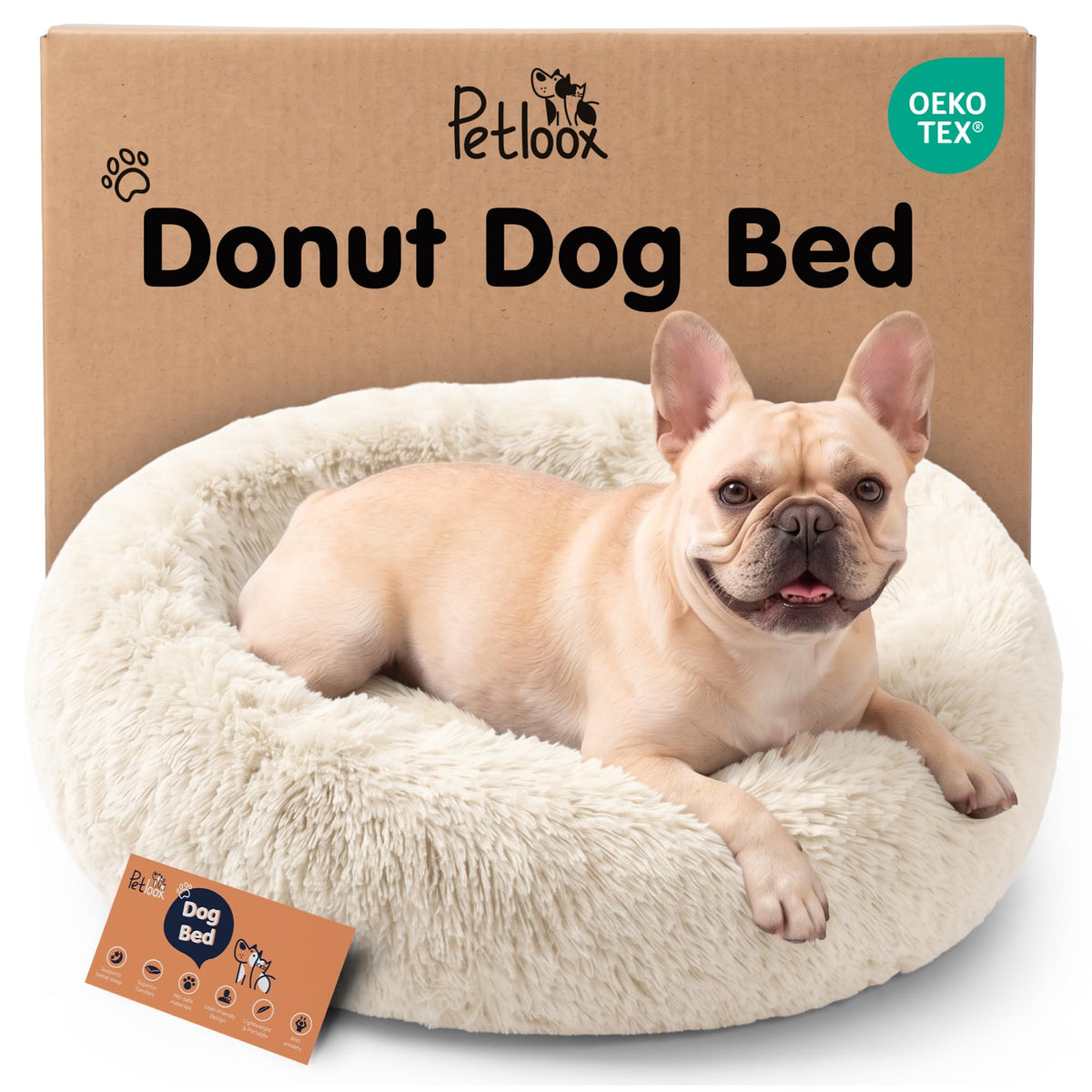 Calming Donut Dog Bed for Small Dogs, Round Dog Bed for Medium & Large Dogs