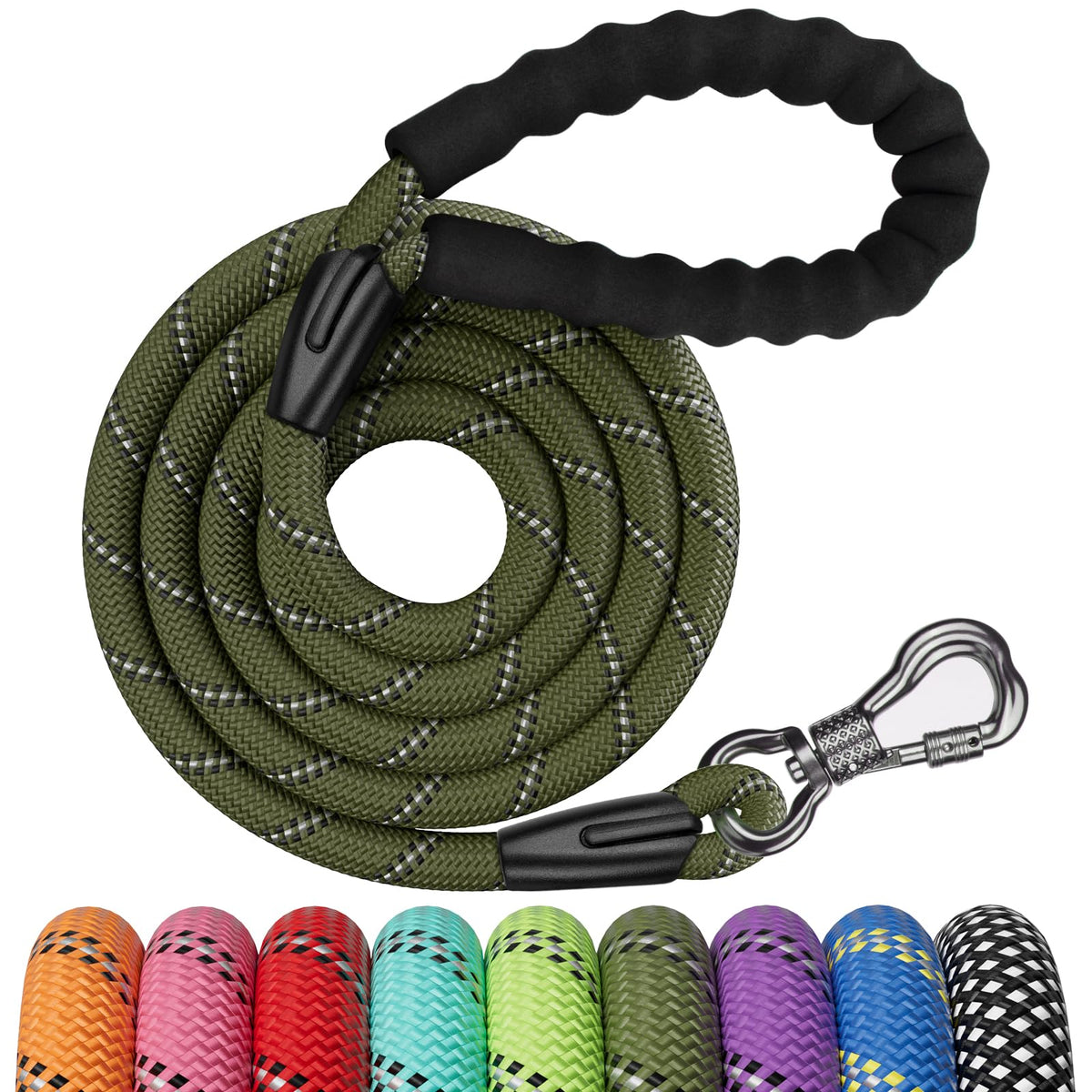 NTR Heavy Duty Dog Leash, 15FT Training Leash with Swivel Lockable Hook, Padded Handle and Highly Reflective Threads, Long Lead for Walking, Hunting, Camping, Backyard for Small Medium Large Dog