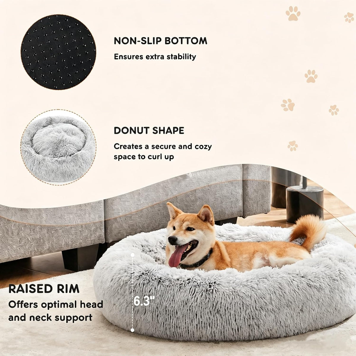 Sweetcrispy Large Dog Bed for Indoor, Calming Donut Bed for Dogs and Cats