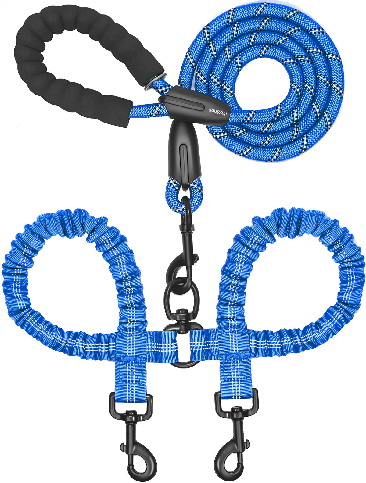 iYoShop Double Dog Leash, 360° Swivel, No Tangle, Large, 25-150 lbs, Black