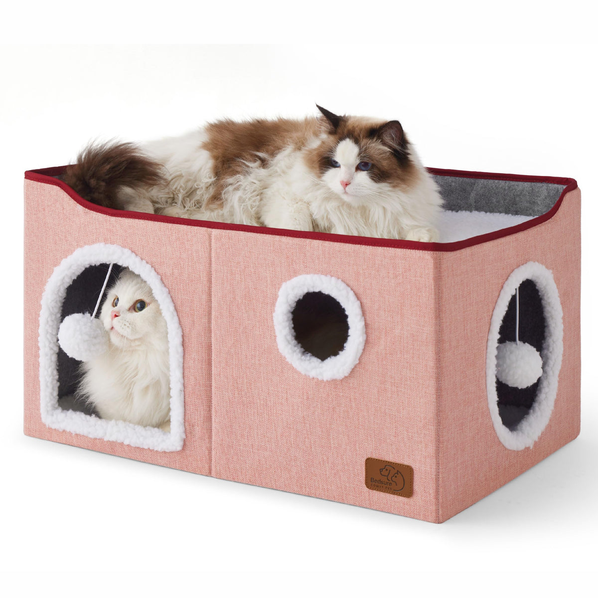 Bedsure Cat House Bed for Indoor Cats with Fluffy Ball and Scratch Pad,Grey