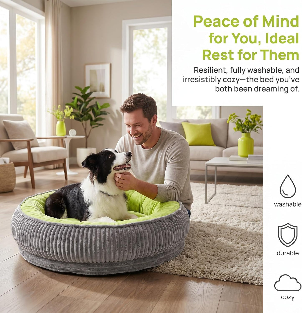 Calming Dog Bed for Small Dogs, Velvet Corduroy Washable Donut Pet Bed