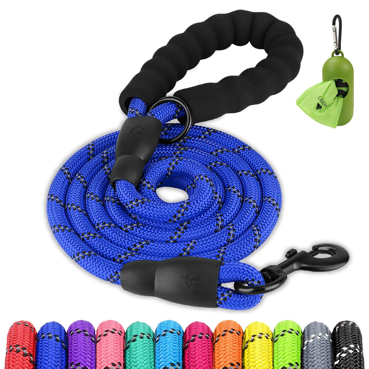 Joytale Rope Dog Leash for Medium Large Dogs, Padded Handle, 6FT, Black