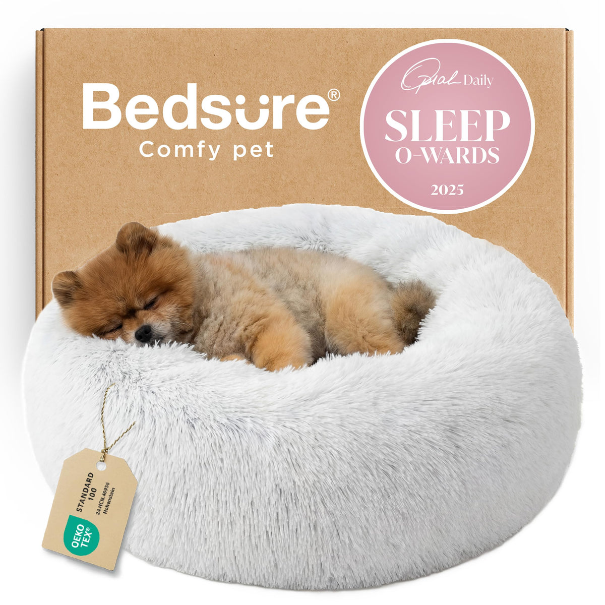 Bedsure Calming Dog Bed Medium Size Dog Donut Washable Pet Bed,30ins Camel
