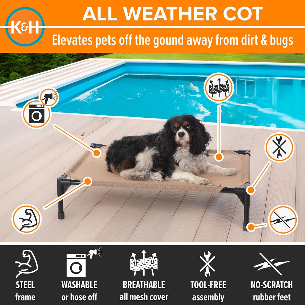 K&H Outdoor Elevated Dog Bed, Cooling Raised Dog Bed, Medium 32x25in, Tan