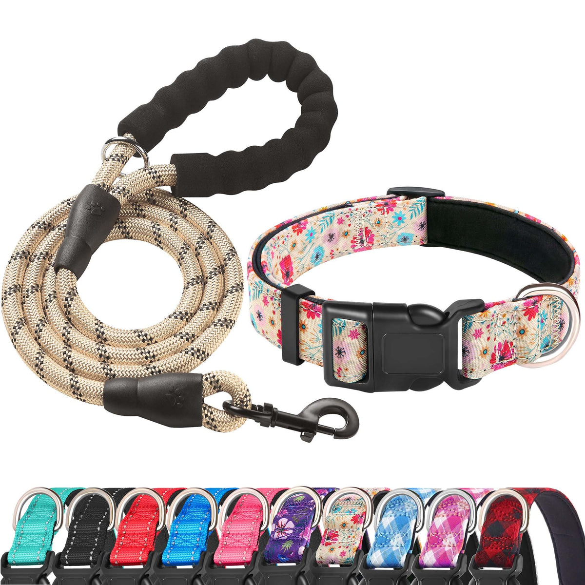 Ladoogo Reflective Dog Collar Padded with Soft Neoprene, Medium, Turquoise