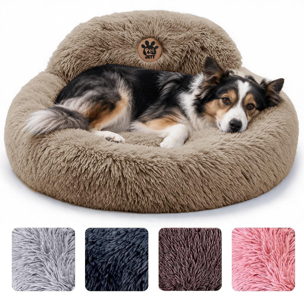 PetJett Calming Dog Bed Medium Size Dog - 30'' Donut Bed, Washable Dog Bed - Anti-Slip & Super Soft Fluffy Plush Round Dog Bed, Anti-Anxiety Premium Comfort Pet Bed, Fits Dogs Upto 45 lbs - Dark Grey