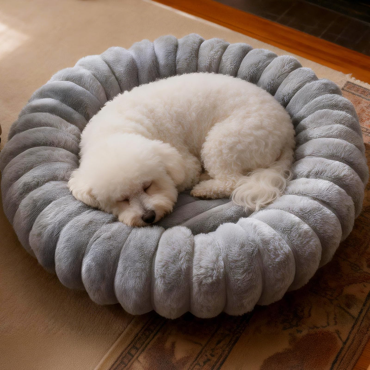 Donut Small Dog Bed Round Calming Kitten & Puppy Bed,20in White