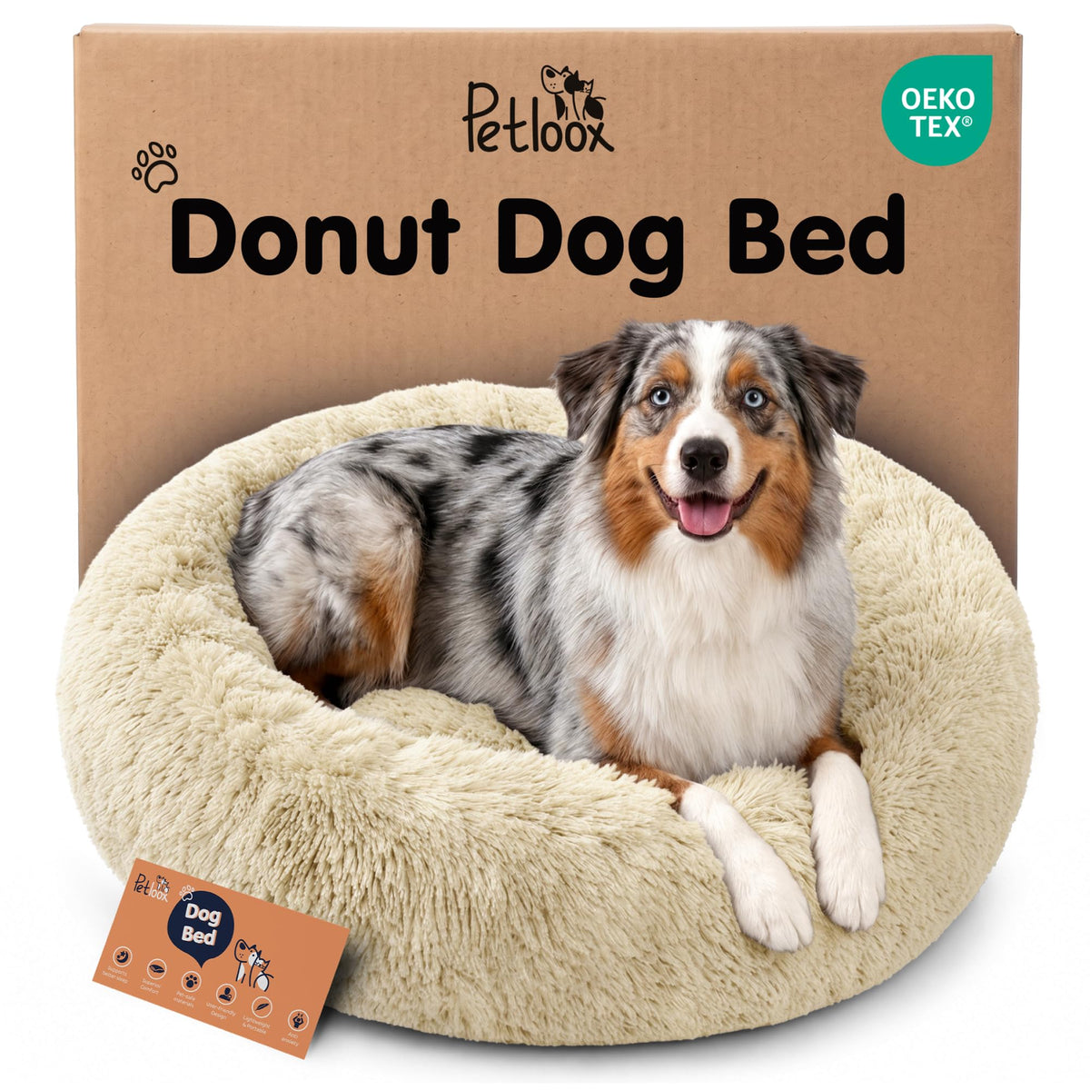 Calming Donut Dog Bed for Small Dogs, Round Dog Bed for Medium & Large Dogs