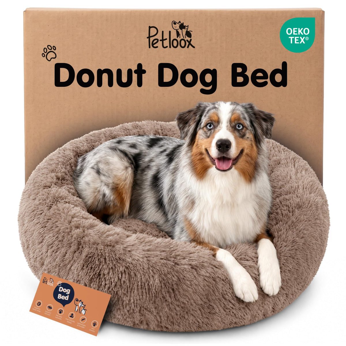 Calming Donut Dog Bed for Small Dogs, Round Dog Bed for Medium & Large Dogs
