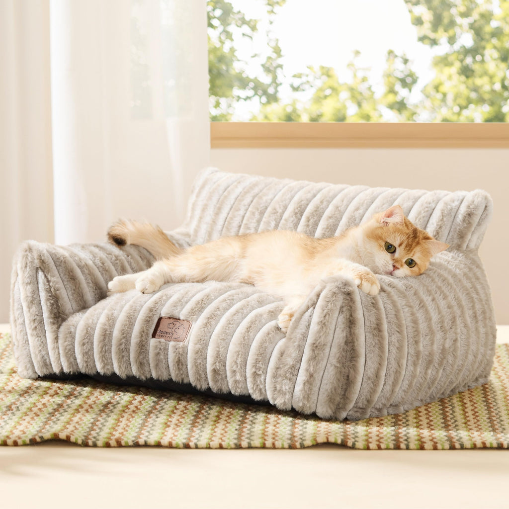 Bedsure ComfyFleece® Shown on TV Fluffy Cute Cat Couch for Pets,24in Cream