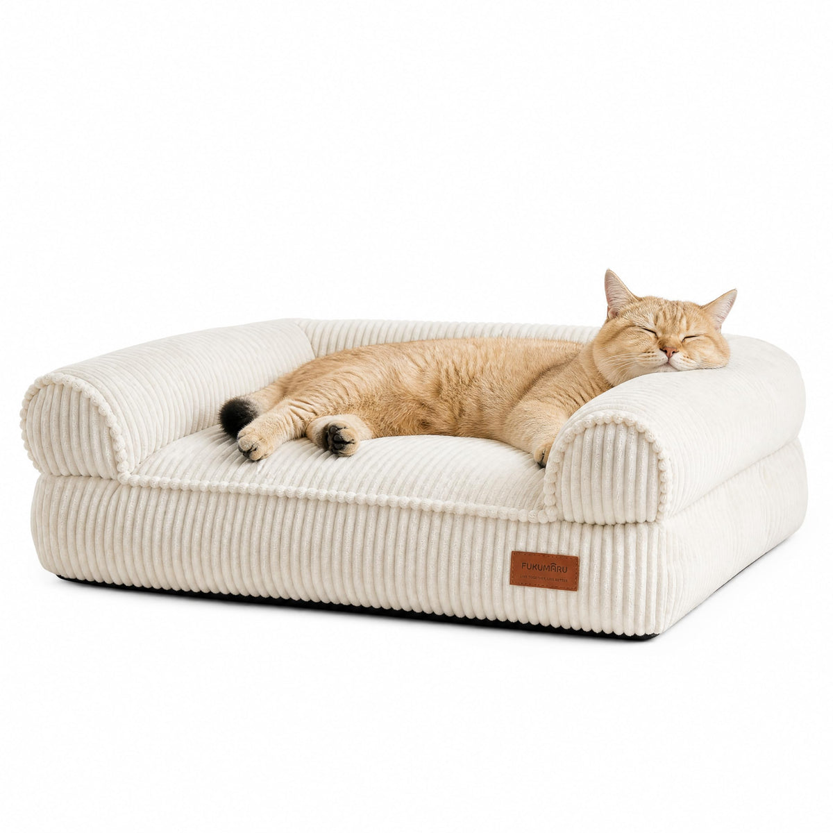 FUKUMARU Dog Couch Bed, Corduroy Cozy Cat Bed, Waterproof, Washable Cover
