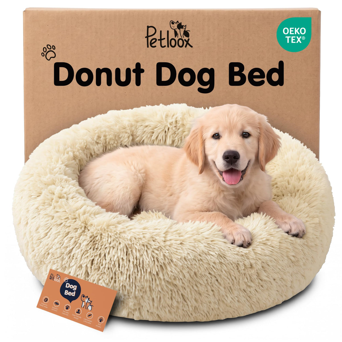 Calming Donut Dog Bed for Small Dogs, Round Dog Bed for Medium & Large Dogs