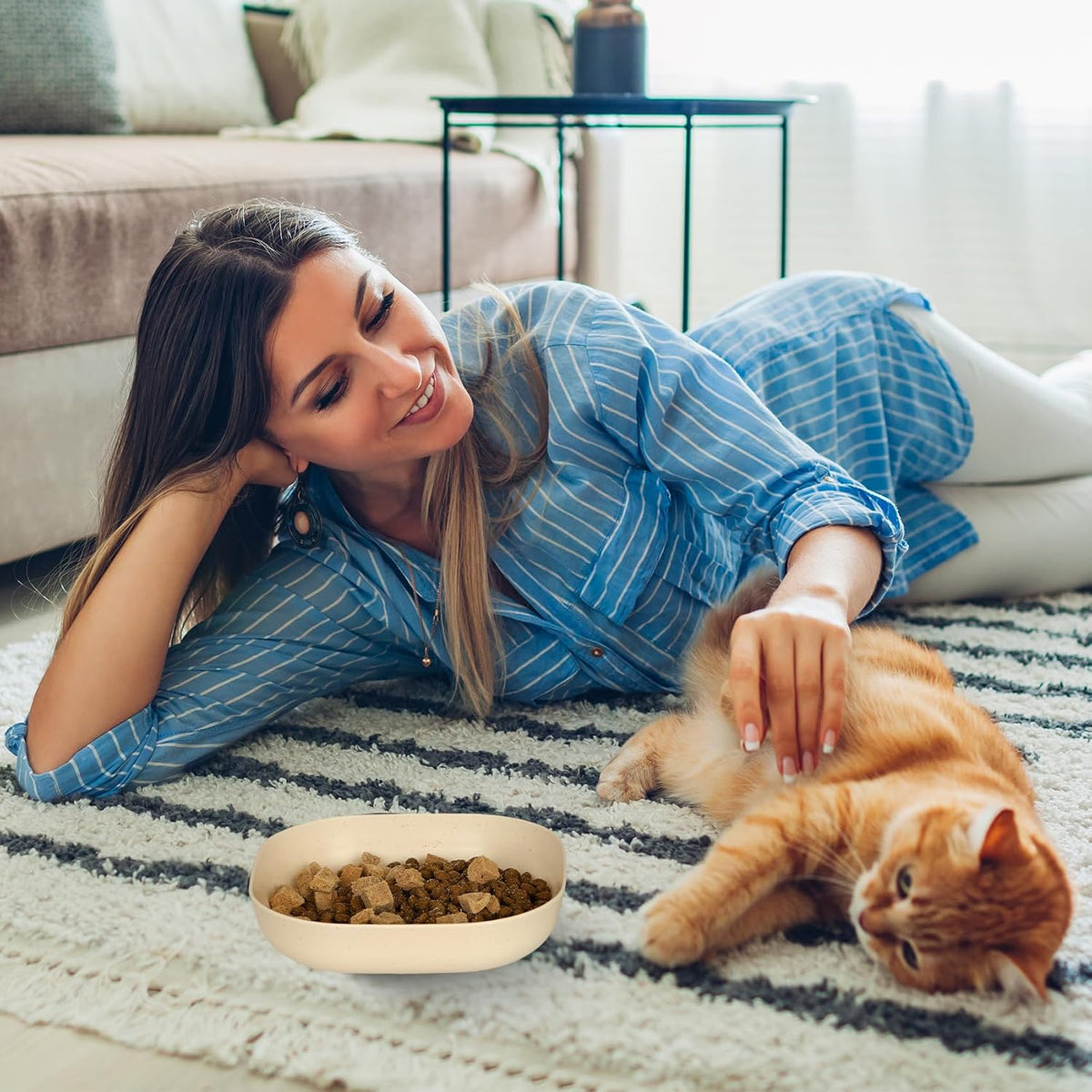 Cat Food Bowl Set, 6 inch Wide Shallow Cat Bowl for Relief Whisker Fatigue,Small Flat Cats Dish, Shallow Pet Feeding Dish or Plate for Kittens and Small Dogs (4Pcs)