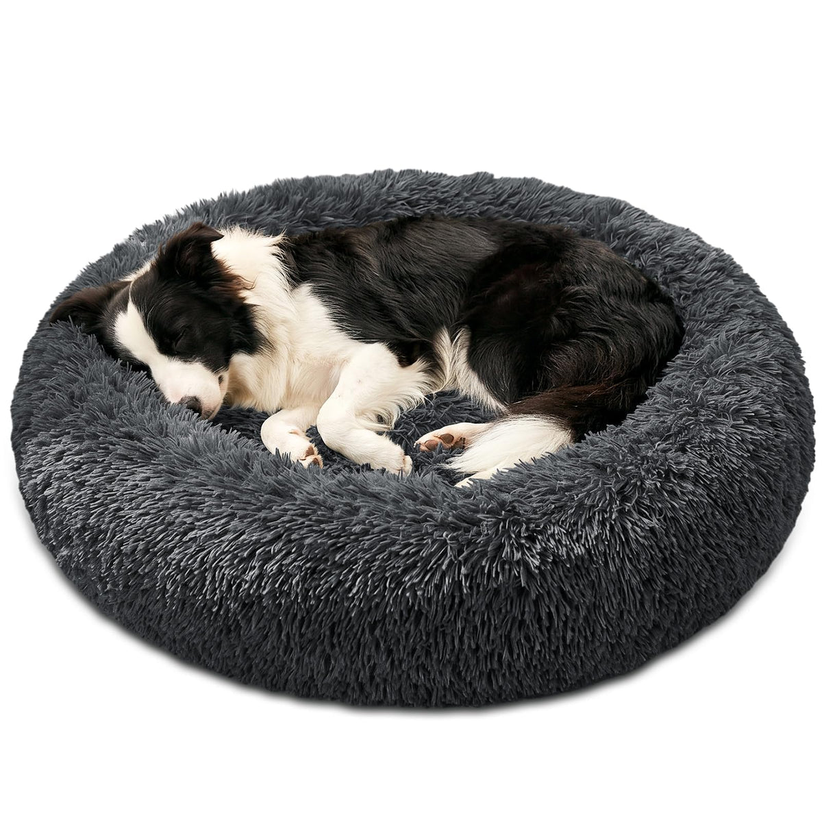 JOLLYVOGUE Small Dog Bed, Calming Dog Beds for Small Dogs & Indoor Cats - 20 Inches Donut Washable Cat Bed for Kittens & Puppies, Round Fluffy Plush Faux Fur Pet Beds(Smoke Grey)