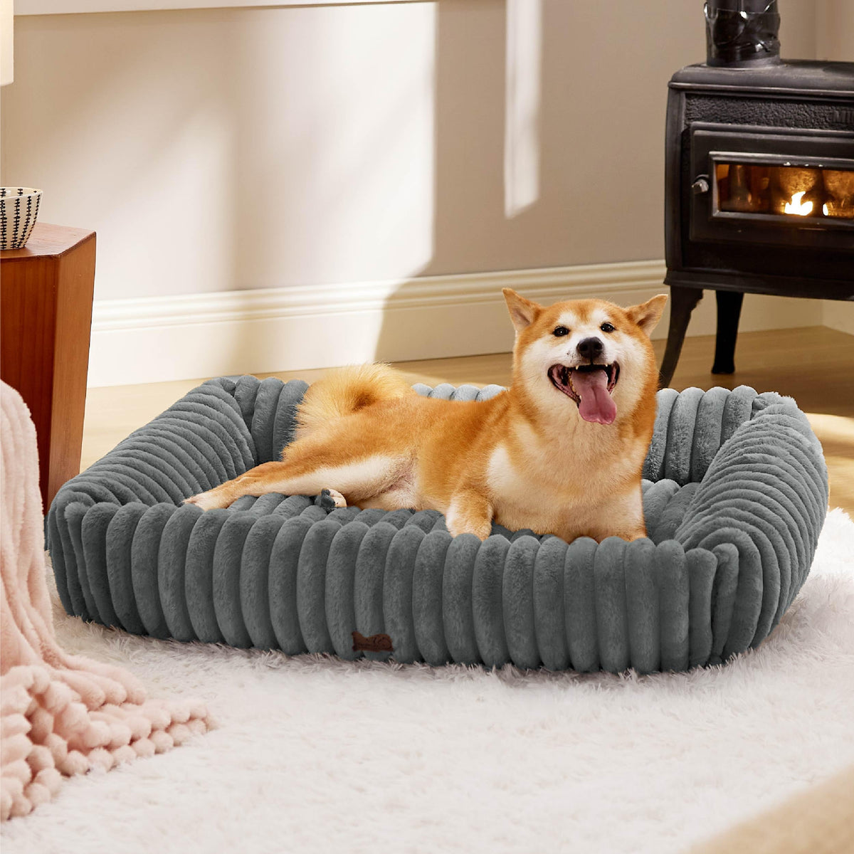Bedsure ComfyFleece® Cute Dog Bed for Small Medium Dogs Washable,25in Cream