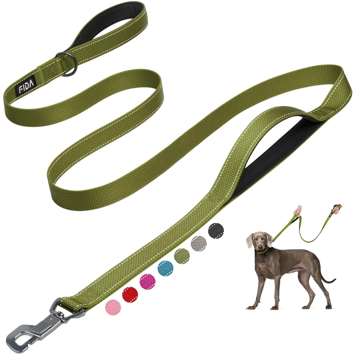 Fida Heavy Duty Dog Leash for Medium Large Dogs, 5 FT, Dual Padded Handles