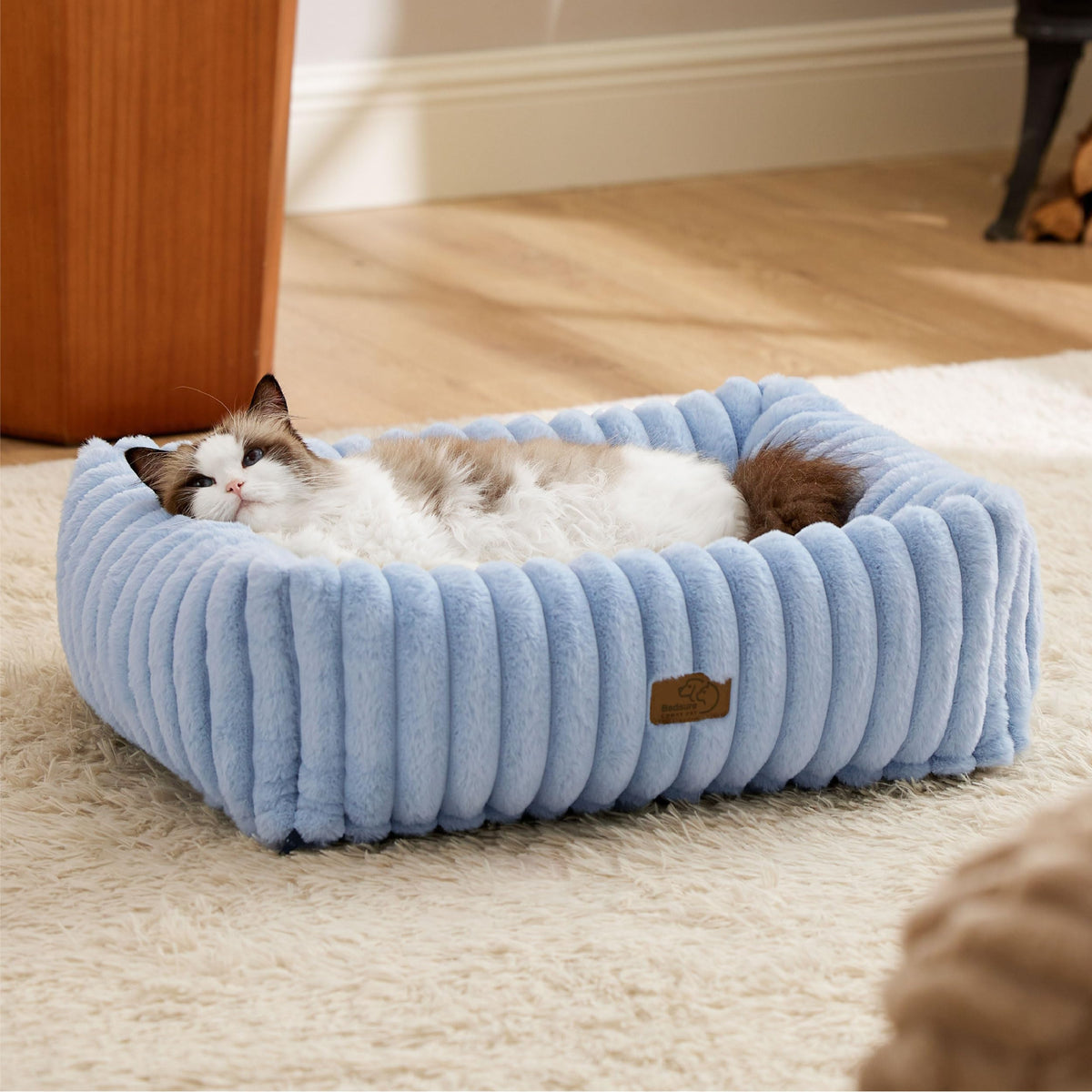 Bedsure ComfyFleece® Cute Dog Bed for Small Medium Dogs Washable,25in Cream