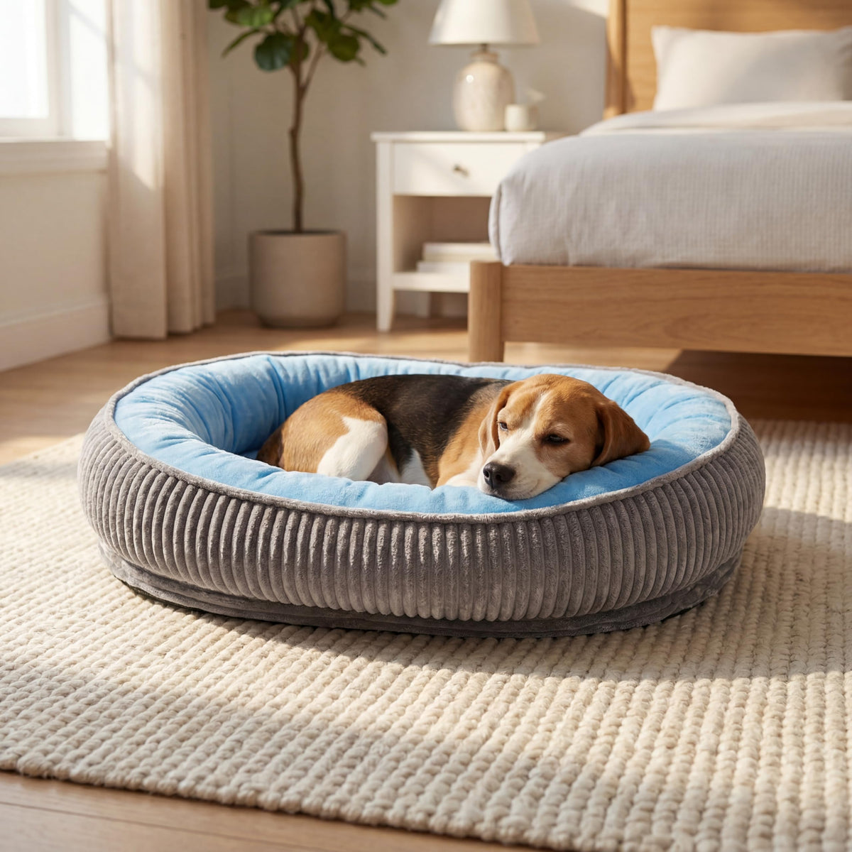 Calming Dog Bed for Small Dogs, Velvet Corduroy Washable Donut Pet Bed