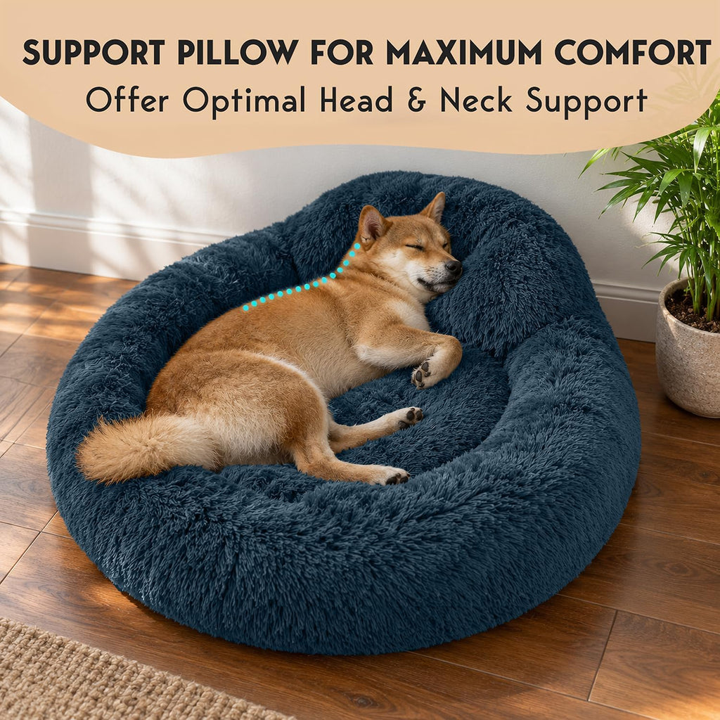 PetJett Calming Dog Bed Medium Size Dog - 30'' Donut Bed, Washable Dog Bed - Anti-Slip & Super Soft Fluffy Plush Round Dog Bed, Anti-Anxiety Premium Comfort Pet Bed, Fits Dogs Upto 45 lbs - Dark Grey