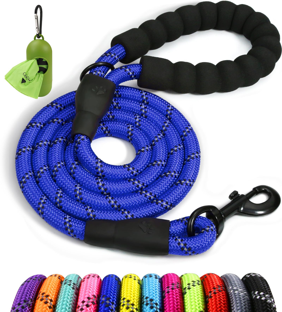 Taglory Rope Dog Leash for Medium Large Dogs, 6 FT Padded Handle, Black