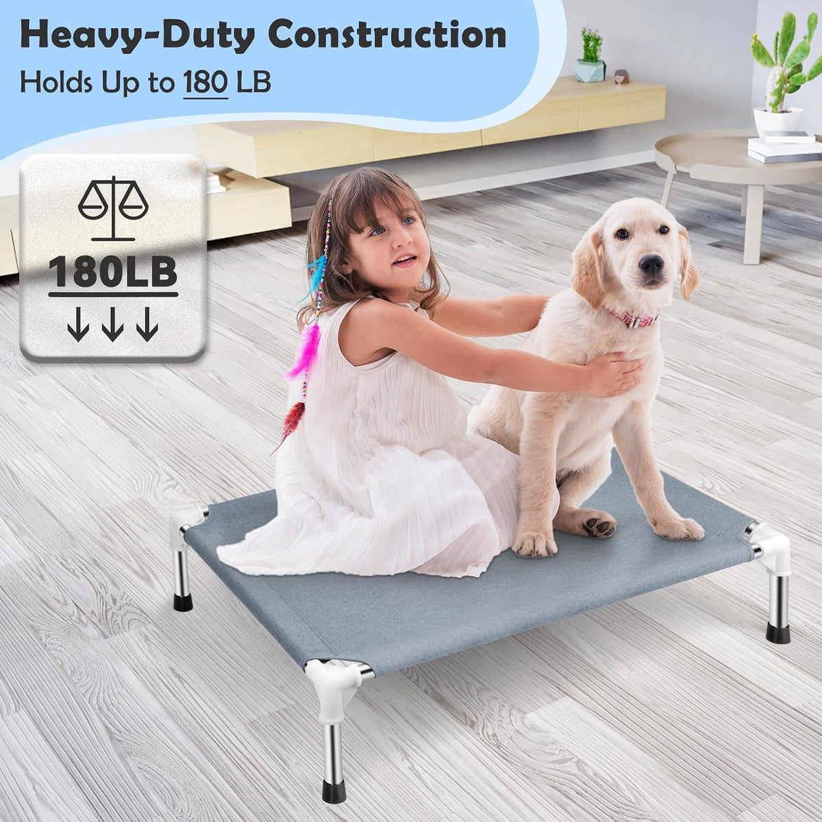 Elevated Dog Bed, Raised Outdoor Dog Bed for Medium Dogs, Portable Pet Cots