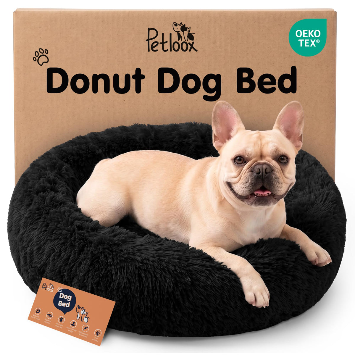Calming Donut Dog Bed for Small Dogs, Round Dog Bed for Medium & Large Dogs