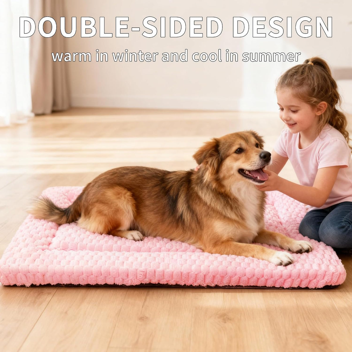 Dog Bed Mat,Reversible & Ultra Soft Kennel Pad-Machine Washable Pet Bed for Dogs & Cats-All-Weather Crate Liner for Crates,Carriers & Travel (Pink, 35" L x 23" W x 1.5" Th)