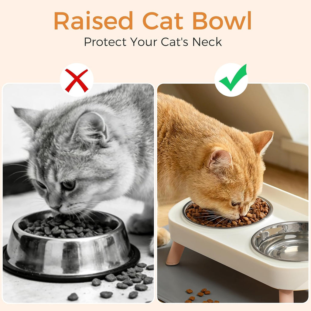 LoeJan Elevated Cat Bowls Set - Raised Cat Food and Water Bowl Set with Non Slip Stand - Pet Feeding Station with 2 Stainless Steel Bowls with Splash Proof Guard