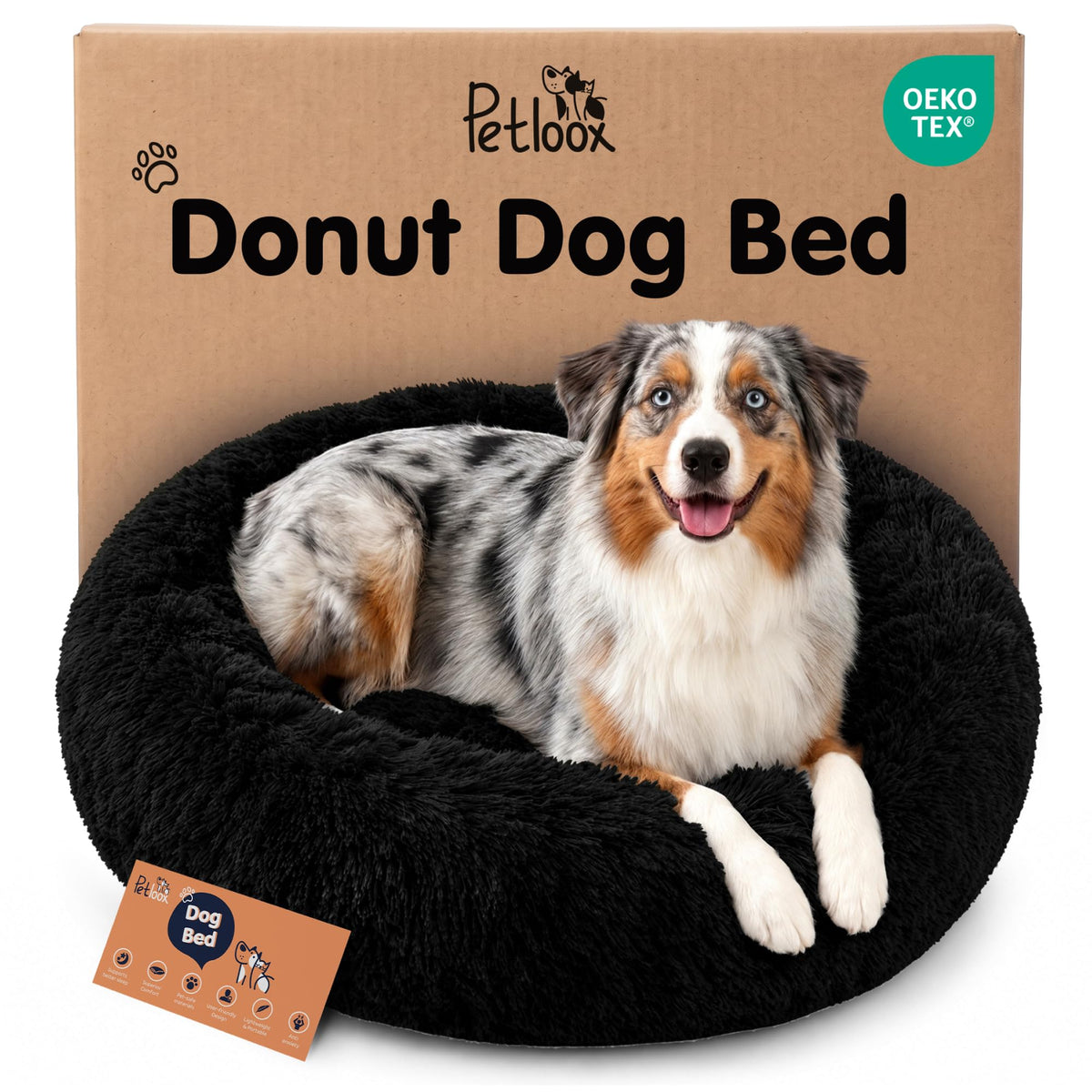 Calming Donut Dog Bed for Small Dogs, Round Dog Bed for Medium & Large Dogs