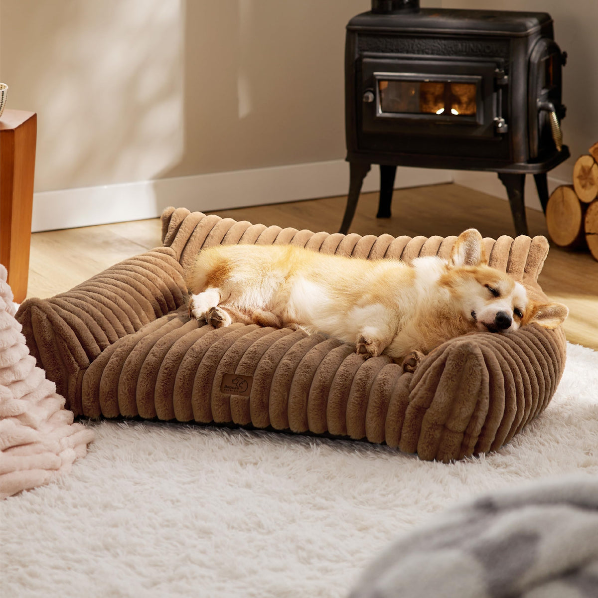 Bedsure ComfyFleece® Shown on TV Fluffy Cute Cat Couch for Pets,24in Cream
