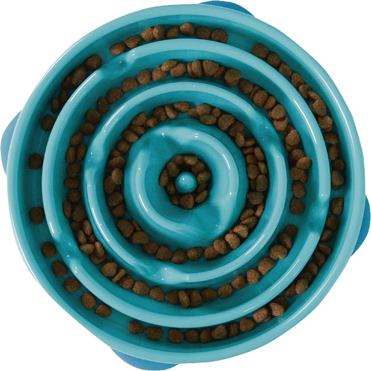 Outward Hound Fun Feeder Slo Bowl – Medium 2‑Cup Capacity, Slow Feeding, Small to Medium Dogs & Cats, Non-Slip, Blue, Notch Pattern
