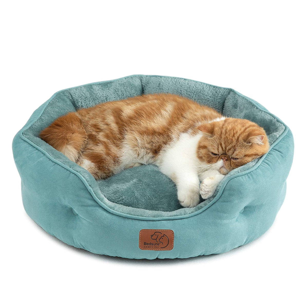 Bedsure Small Dog Bed Washable,Round Cat Beds for Indoor Cats,20in Ivory