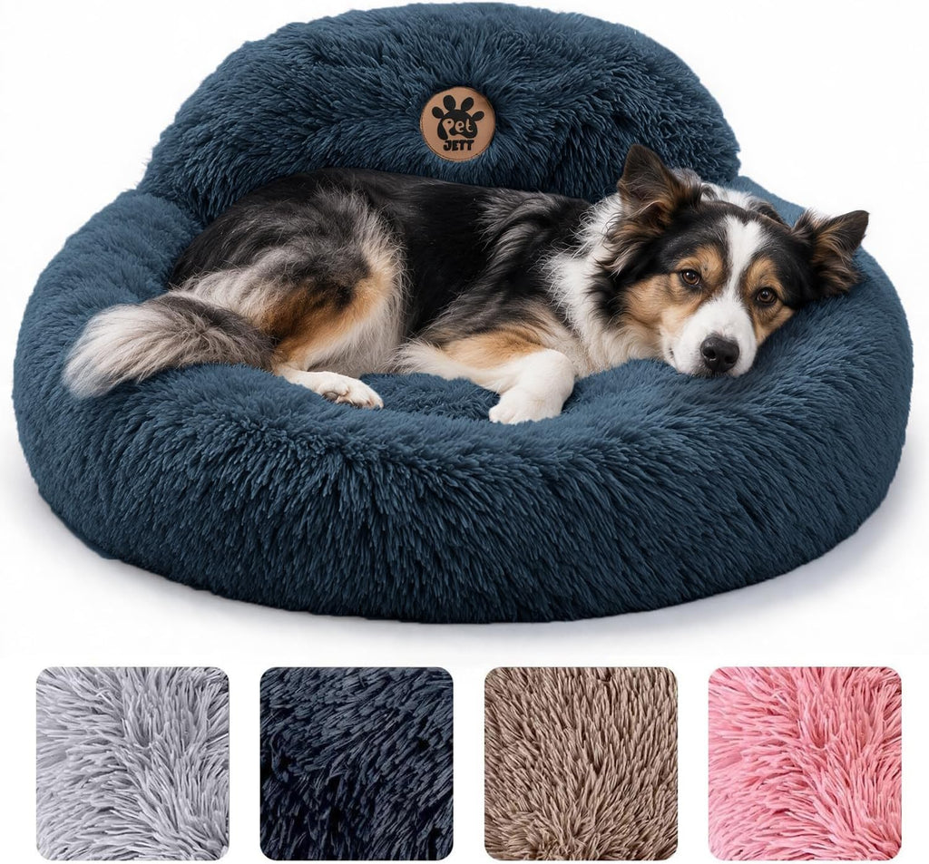 PetJett Calming Dog Bed Medium Size Dog - 30'' Donut Bed, Washable Dog Bed - Anti-Slip & Super Soft Fluffy Plush Round Dog Bed, Anti-Anxiety Premium Comfort Pet Bed, Fits Dogs Upto 45 lbs - Dark Grey