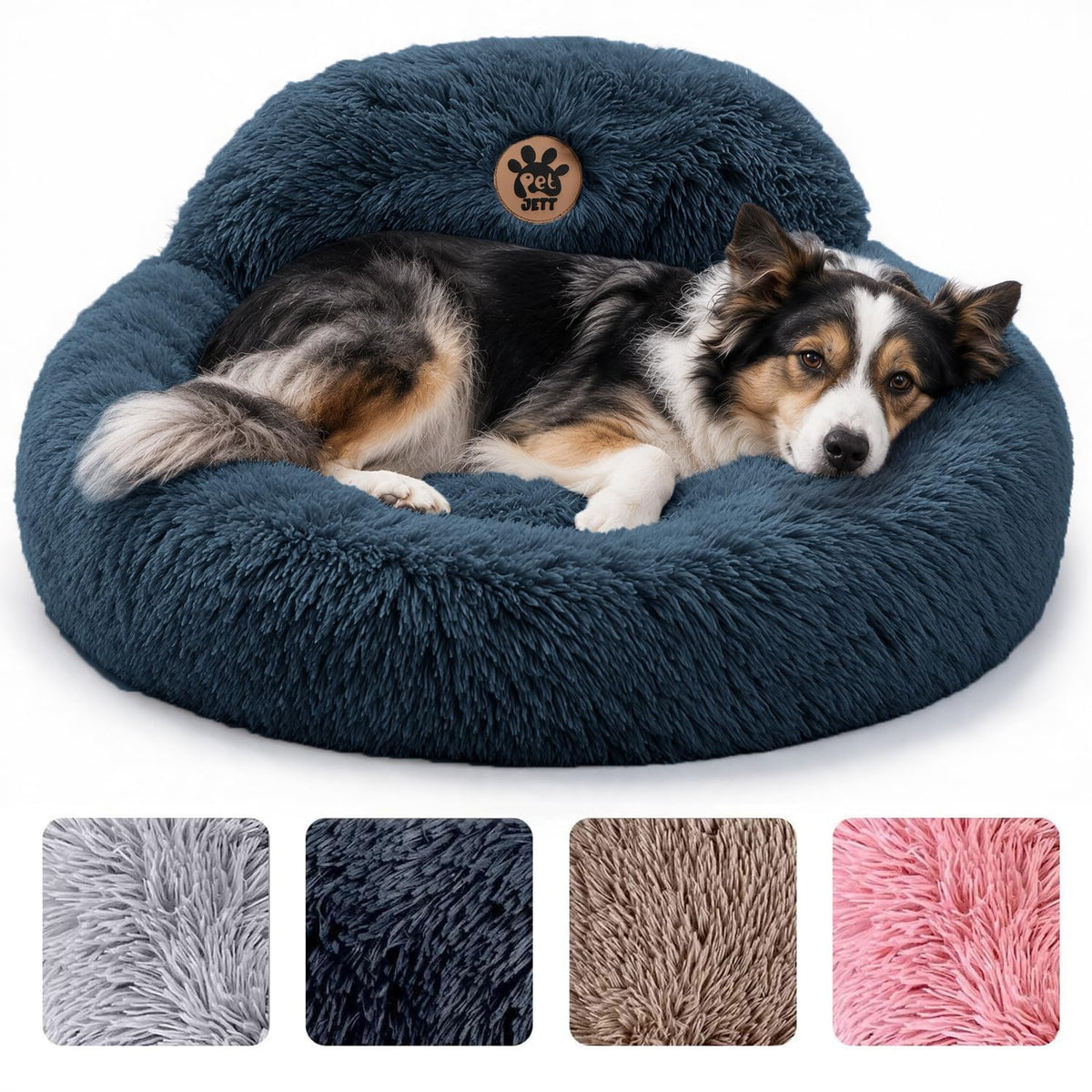 PetJett Calming Dog Bed Medium Size Dog - 30'' Donut Bed, Washable Dog Bed - Anti-Slip & Super Soft Fluffy Plush Round Dog Bed, Anti-Anxiety Premium Comfort Pet Bed, Fits Dogs Upto 45 lbs - Dark Grey