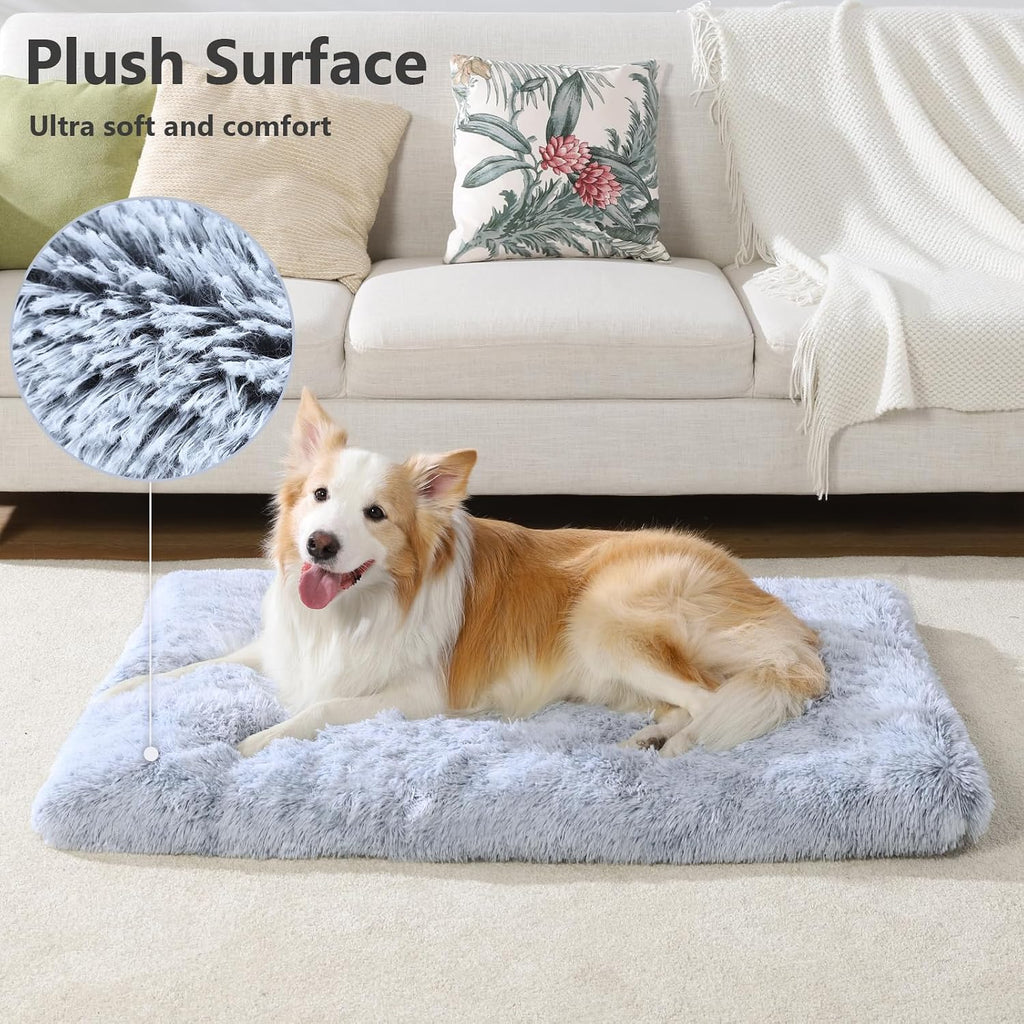 Large Dog Bed Crate Pad 35", Washable Soft Plush Pet Mats for Sleeping Grey