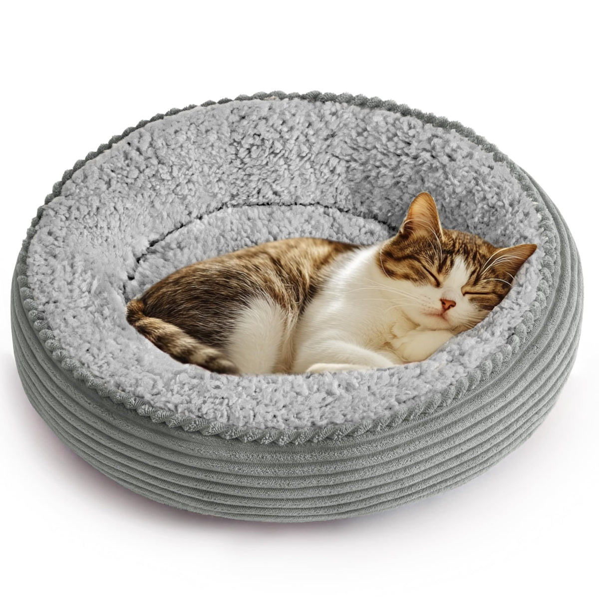 Love's cabin Round Donut Cat and Dog Cushion Bed, 20in Bed for Cats or Small Dogs, Anti-Slip & Water-Resistant Bottom, Super Soft Durable Fabric Pet Beds, Washable Luxury Cat & Dog Bed Gray