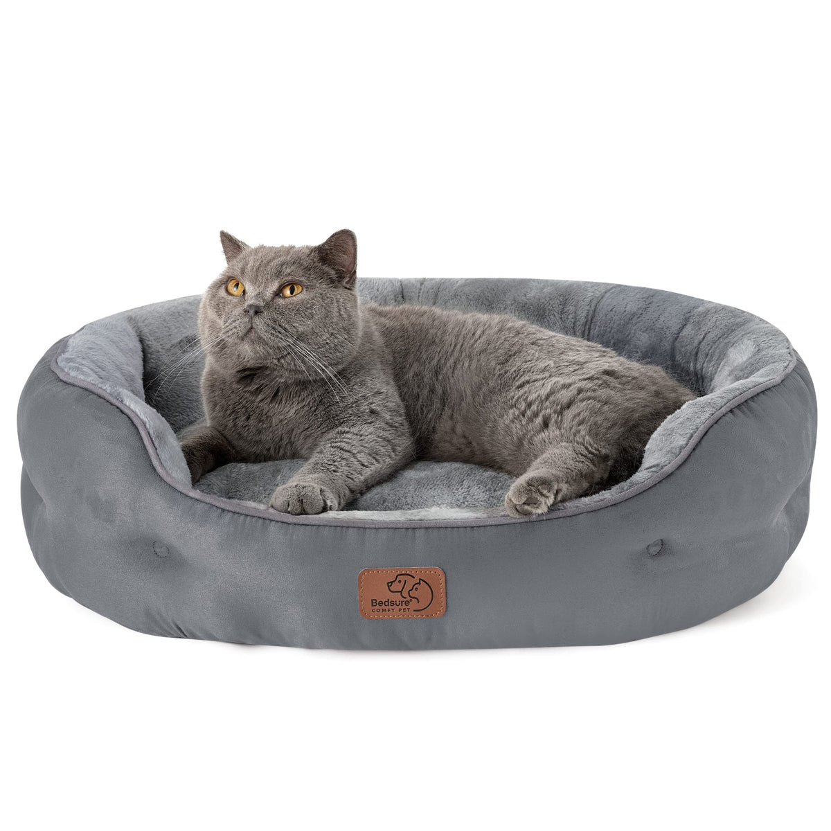 Bedsure Small Dog Bed Washable,Round Cat Beds for Indoor Cats,20in Ivory