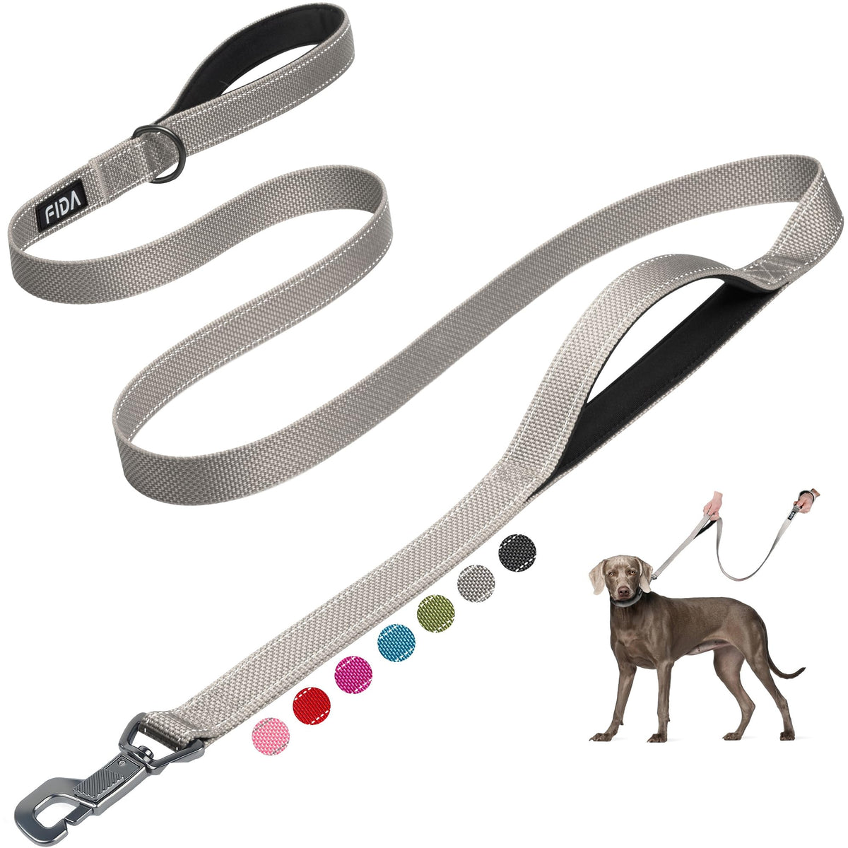 Fida Heavy Duty Dog Leash for Medium Large Dogs, 5 FT, Dual Padded Handles
