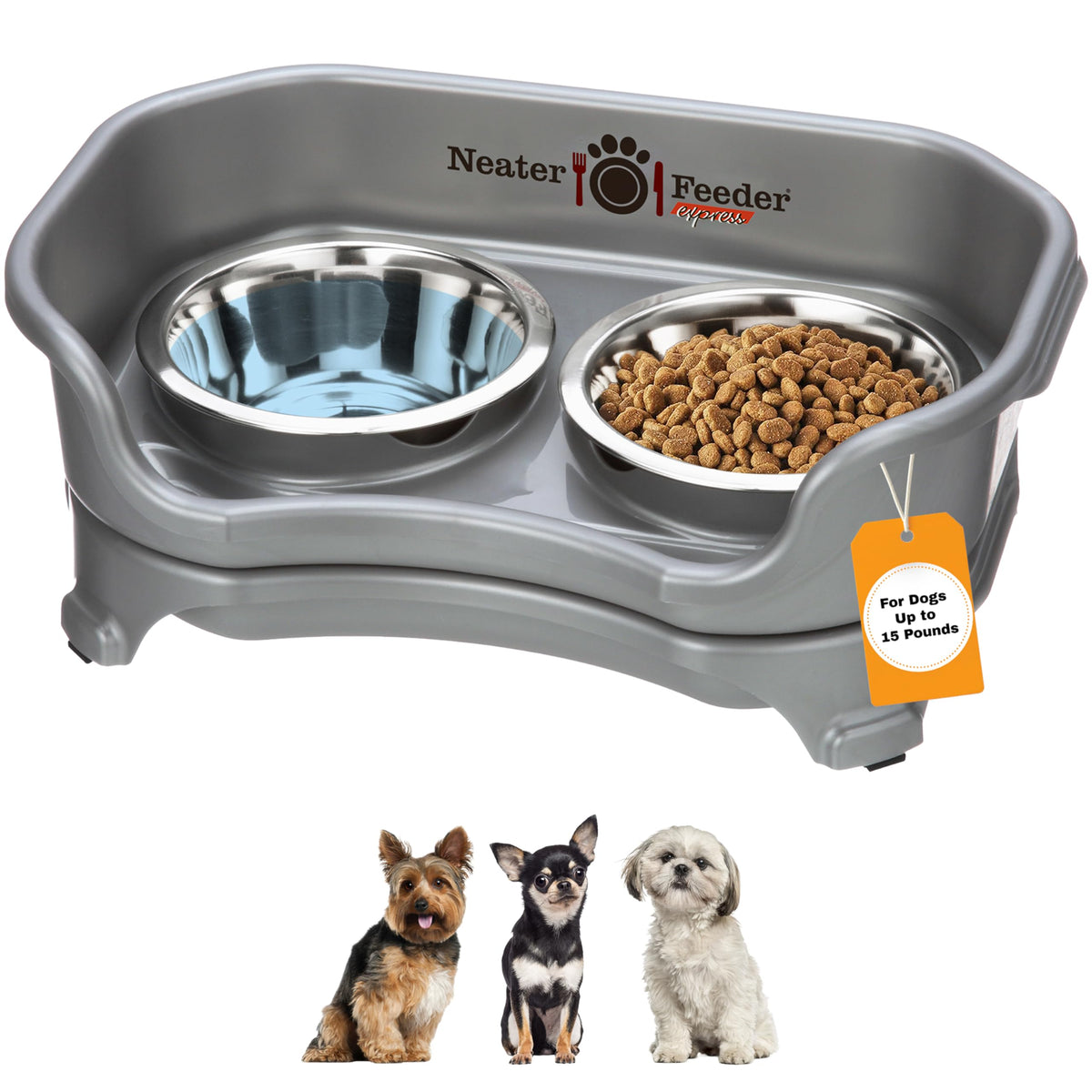Neater Feeder Express Mess Proof Dog Bowls Elevated for Small Breeds under 15 Lb, Made in USA, No Spill Raised Dog Food Bowl Stand, Stainless Steel Food and Water Bowl Set, Feeding Station, Cappuccino