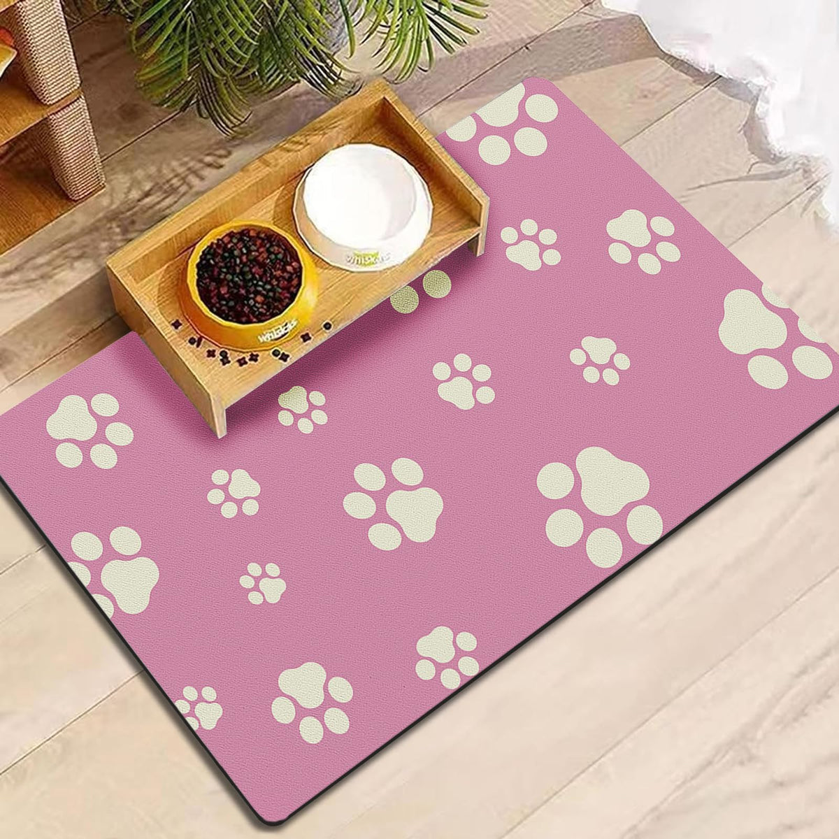 18"×30" Dog Food Mat-Absorbent Dog Mat for Food and Water, No Stains Quick Dry Cat Food Bowl Mat with Footprints for Messy Drinkers,Dark Grey