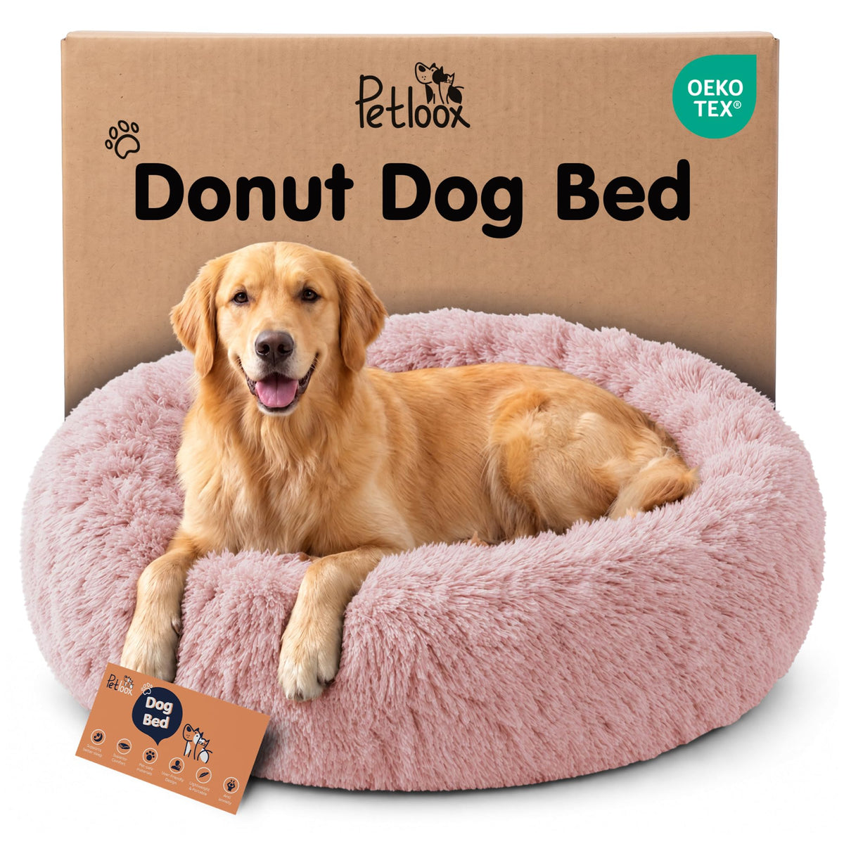 Calming Donut Dog Bed for Small Dogs, Round Dog Bed for Medium & Large Dogs