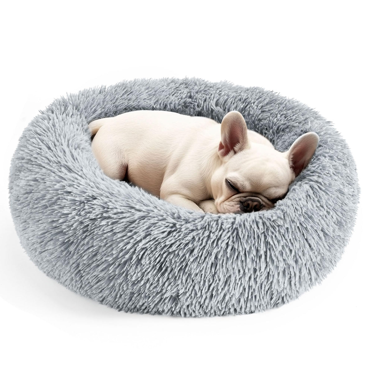 Hoewina Dog & Cat Bed for Indoor Cats, 20in Calming Donut Bed (Light Grey)