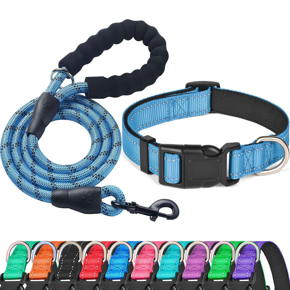 Ladoogo Reflective Dog Collar Padded with Soft Neoprene, Medium, Turquoise