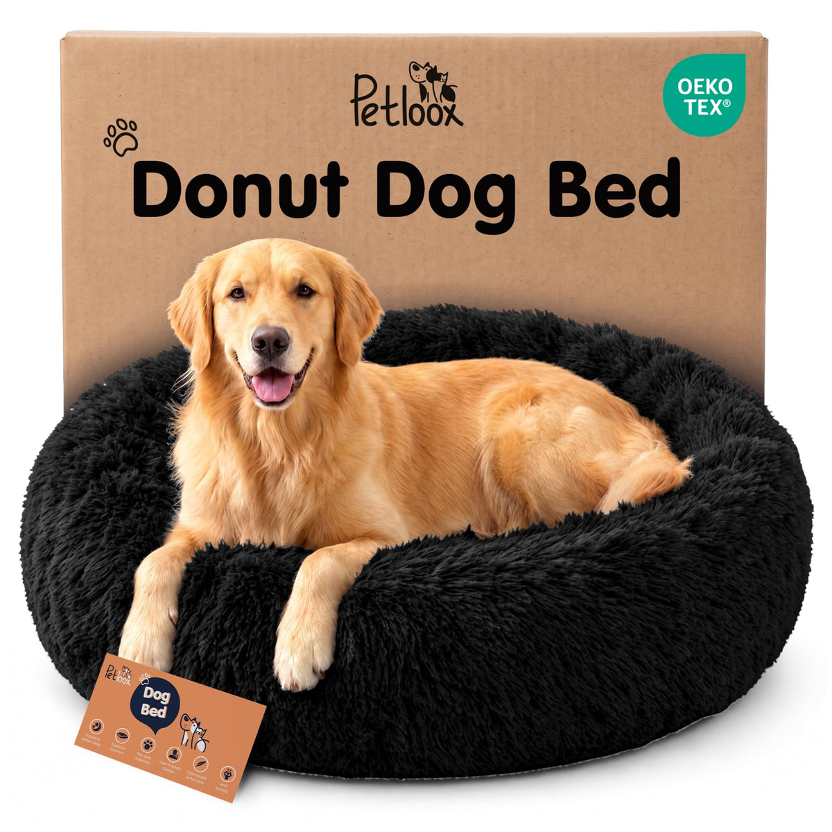 Calming Donut Dog Bed for Small Dogs, Round Dog Bed for Medium & Large Dogs
