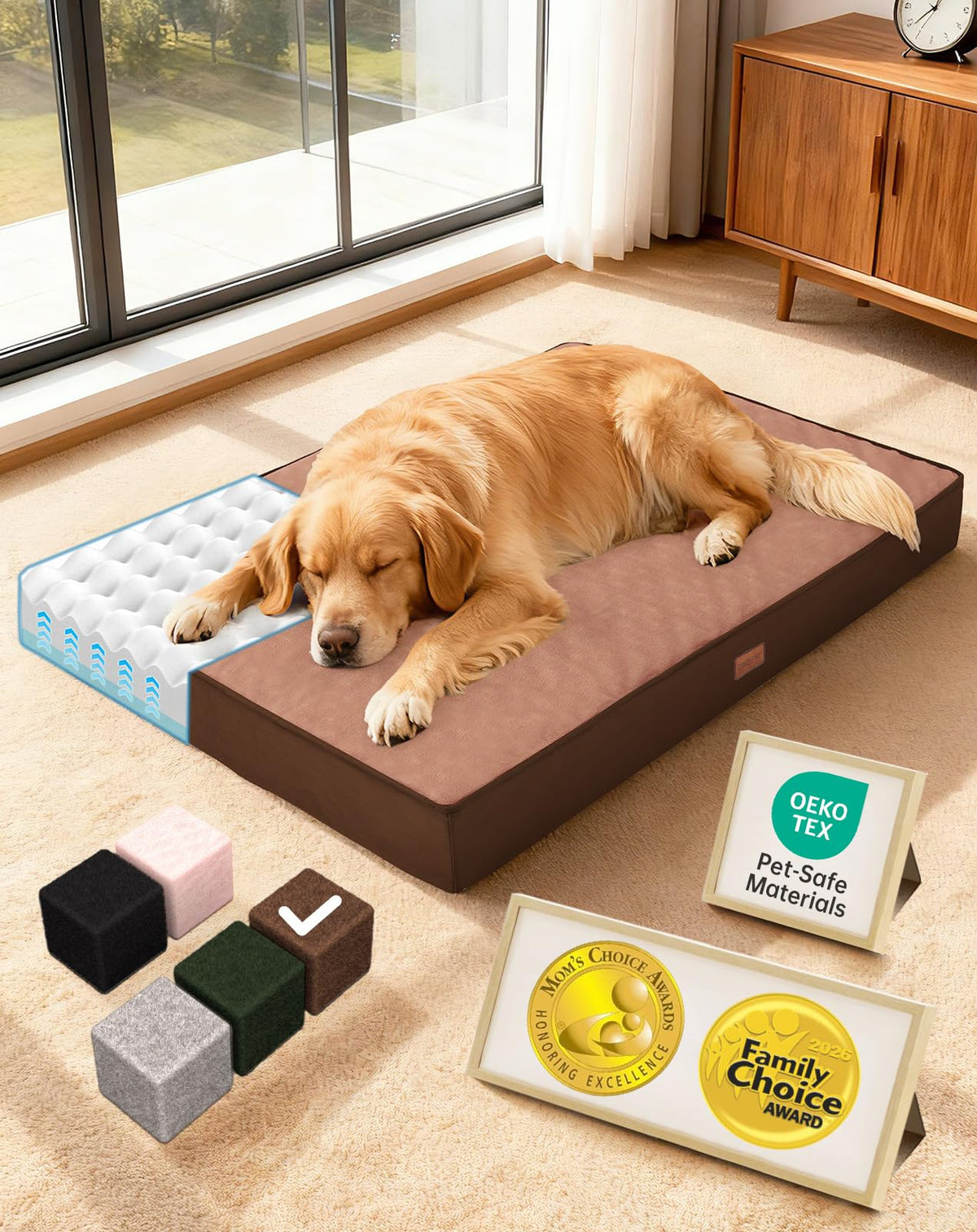 OhGeni Orthopedic Large Dog Bed, Reversible Memory Foam, 41 inch-XL(Gray)